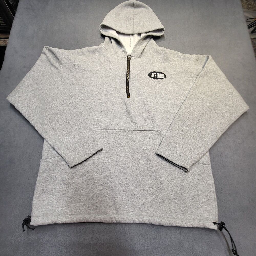 Live Hard Hoodie Mens XL? Gray Long Sleeve Pullover Quarter Zip